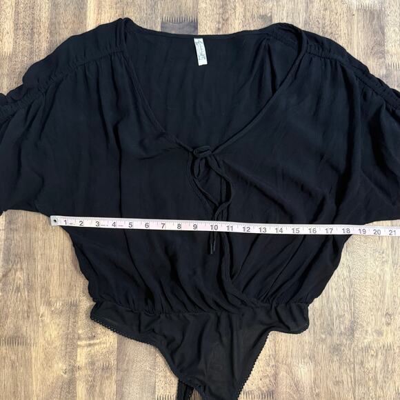 Intimately Free People Cleo Bodysuit Semi-Sheer Short Sleeve Black Size Small - Picture 6 of 10